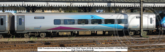 11509 Transpennine mk 5a Set 9 Trailer First  [CAF Spain 2019] @ York Station 2021-10-21 © Paul Bartlett [1w]