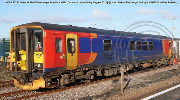 153385 53785 Network Rail Video Inspection Unit VIU3 [Convert Loram Derby August 2021] @ York Station 2024-01-01 © Paul Bartlett [01w]