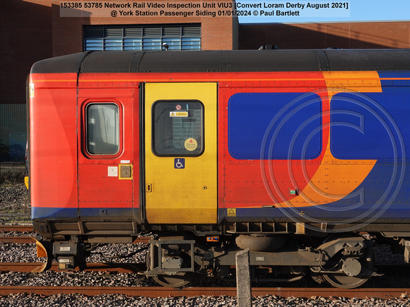 153385 53785 Network Rail Video Inspection Unit VIU3 [Convert Loram Derby August 2021] @ York Station 2024-01-01 © Paul Bartlett [05w]