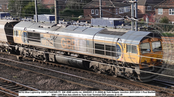 66702 Blue Lightning GBRf [JT42CWR-T1  GM -EMD works no. 20008201-2 11-2000] @ York Holgate Junction 2024-01-26 © Paul Bartlett [3w]