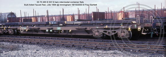 33 70 493 8 537-6 ex 87 493 8 176-5 twin intermodal container flats @ Immingham 2003-10-18 � Paul Bartlett [3w]