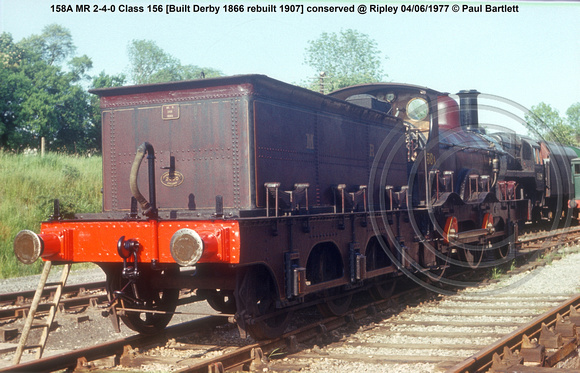 158A MR 2-4-0 Class 156 [Built Derby 1866 rebuilt 1907] conserved @ Ripley 77-06-04 © Paul Bartlett [2w]
