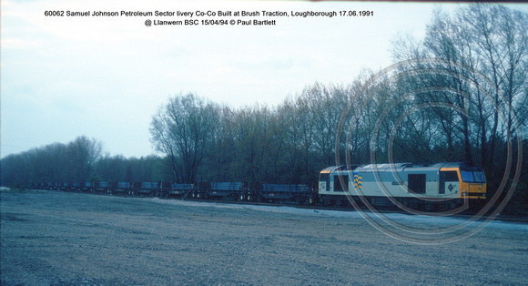 60062 Samuel Johnson Petroleum Sector livery Co-Co Built at Brush Traction, Loughborough 17.06.1991 @ Llanwern BSC 94.04.15 © Paul Bartlett [1w]