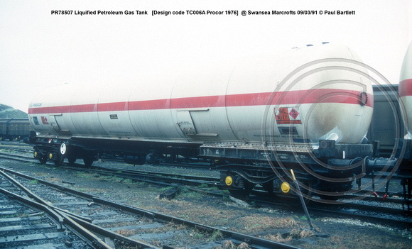 PR78507 Liquified Petroleum Gas Tank   [Design code TC006A Procor 1976]  @ Swansea Marcrofts 91-03-09 © Paul Bartlett w