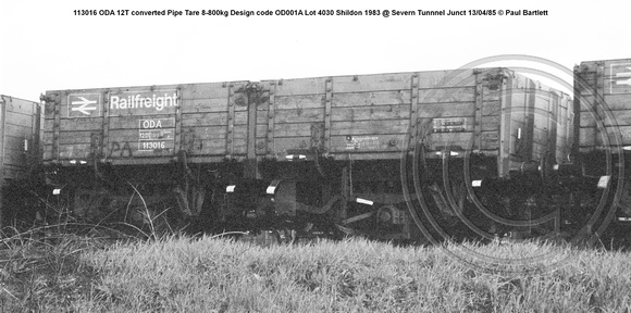 113016 ODA 12T converted Pipe Tare 8-800kg Design code OD001A Lot 4030 Shildon 1983 @ Severn Tunnnel Junct 85-04-13 © Paul Bartlett w