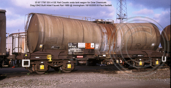 33 87 7797 031-4 GE Rail Caustic soda tank wagon @ Immingham 2003-10-18 � Paul Bartlett [2w]