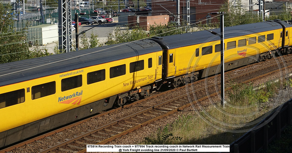 975814 Recording Train coach + 977994 Track recording coach in Network Rail Measurement Train @ York Freight avoiding line 2020-09-21 © Paul Bartlett [5w]