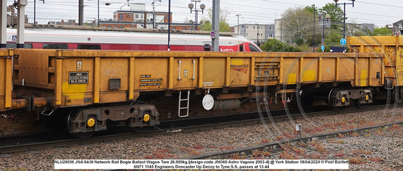 NLU29036 JNA 64.0t Network Rail Bogie Ballast Wagon Tare 26.000kg [design code JNO60 Astro Vagone 2003-4] @ York Station 2024-04-18 © Paul Bartlett w