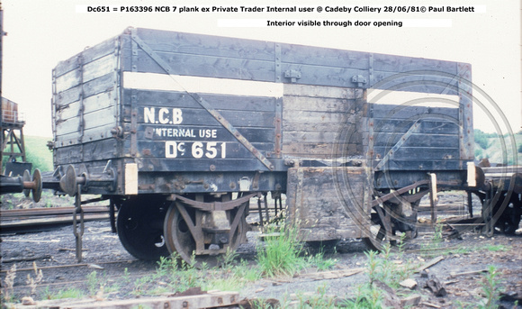 Dc651 = P163396 NCB ex Private Trader Internal user @ Cadeby Colliery 81-06-28 © Paul Bartlett w