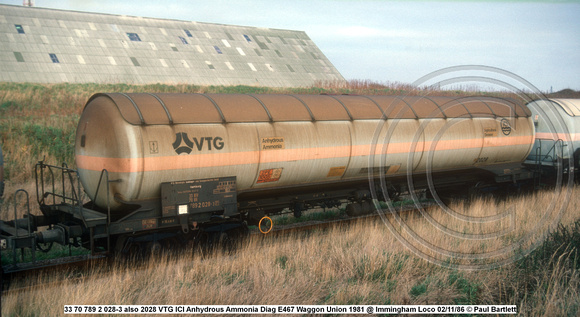 33 70 789 2 028-3 VTG ICI Anhydrous Ammonia Diag E467 Waggon Union 1981] @ Immingham Loco 86-11-02 © Paul Bartlett w