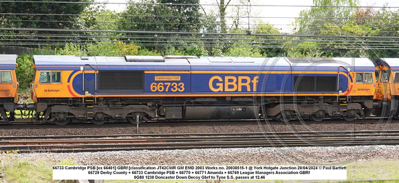 66733 Cambridge PSB [ex 66401] GBRf [classification JT42CWR GM EMD 2003 Works no. 20038515-1 @ York Holgate Junction 2024-04-20 © Paul Bartlett w