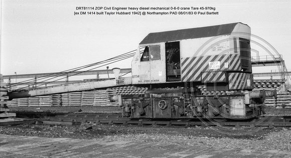 DRT81114 ZOP CE  heavy DM 0-6-0 crane [ex DM 1414] @ Northampton 83-01-08 © Paul Bartlett w