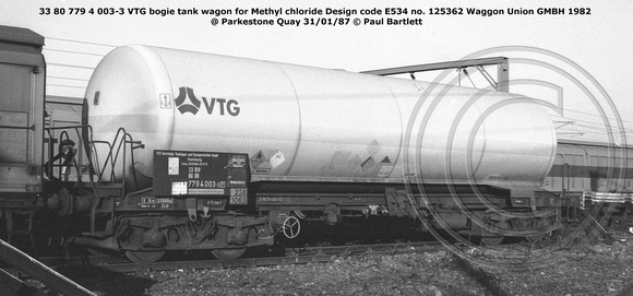 33 80 779 4 003-3 VTG Methyl Chloride @ Parkestone Quay 87-01-31 © Paul Bartlett [1w]
