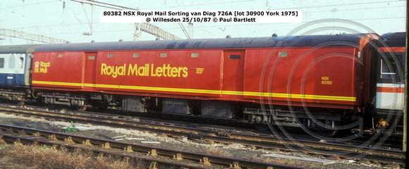 80382 NSX RM Sorting van NSX @ Willesden 87-10-25 © Paul Bartlett [2w]