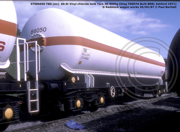 STS86050 TBD vinyl chloride @ Radstock wagon works 87-04-20 © Paul Bartlett W