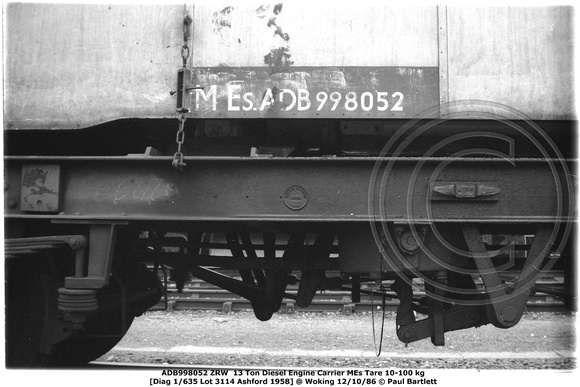 ADB998052 ZRW  Engine Carrier @ Woking 86-10-12 © Paul Bartlett [6w]