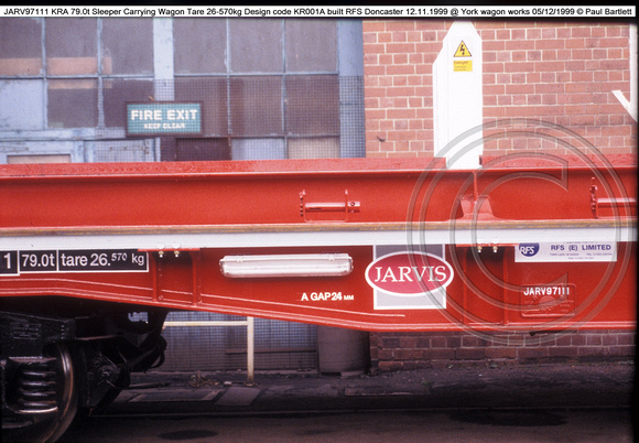 JARV97111 KRA Sleeper Carrying Wagon @ York wagon works 1999-12-05 � Paul Bartlett [4w]