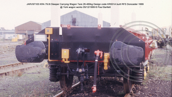 JARV97103 KRA Sleeper Carrying Wagon @ York wagon works 1999-12-05 � Paul Bartlett [4w]