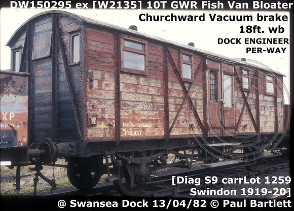 DW150295 ex W2135 fish van as Pooley & Dock engineer at Swansea Dock 82-04-13