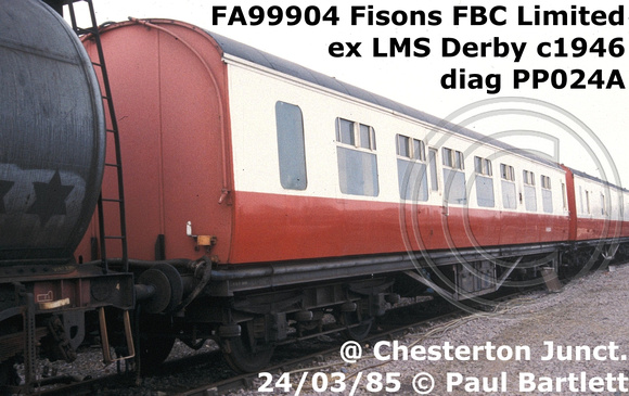 FA99904 red-cream Fisons at Chesterton Junction 85-03-24