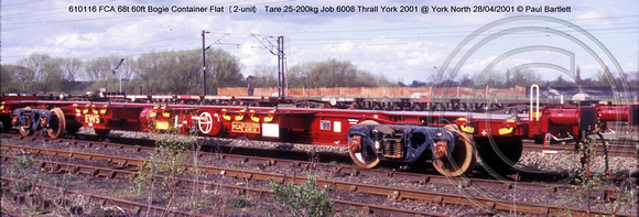610116 FCA 60ft Bogie Container Flat (2-unit) @ York North 2001-04-28 © Paul Bartlett [1w]
