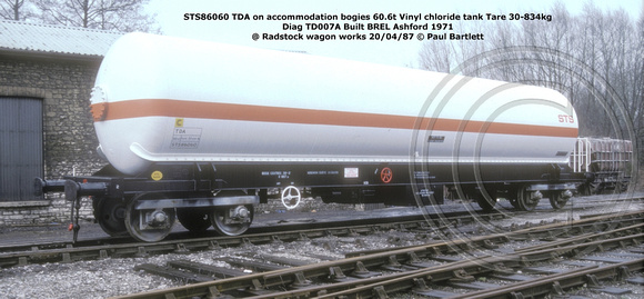 STS86060 TDA vinyl chloride @ Radstock wagon works 86-04-07 © Paul Bartlett w