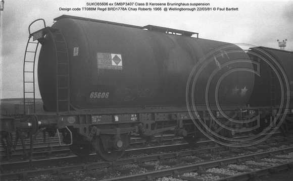 SUKO65606 ex SMBP3407 Class B Gas Oil @ Wellingborough 81-03-22 � Paul Bartlett w