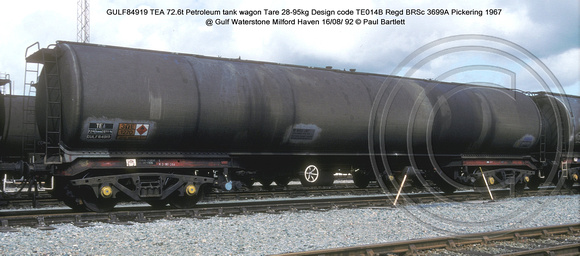 GULF84919 TEA Petroleum fuel tank wagon @ Gulf Waterstone Milford Haven 92-08-16 � Paul Bartlett w