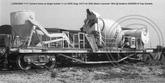 LDB943863 YYV Cement mixer ex Bogie bolster C @ Bedford 80-08-26 � Paul Bartlett w