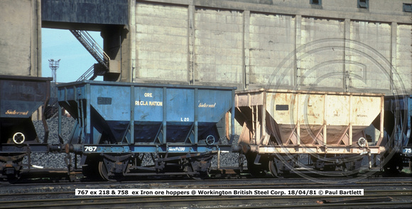 767 ex 218 & 758  ex Iron ore hoppers @ Workington BSC 81-04-18 © Paul Bartlett w