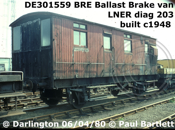 DE301559 Ballast Brake van at Darlington 80-04-06