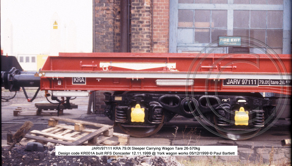 JARV97111 KRA Sleeper Carrying Wagon @ York wagon works 1999-12-05 � Paul Bartlett [3w]