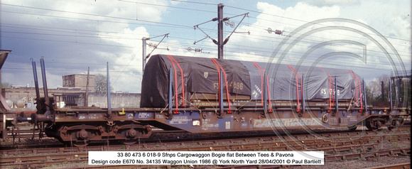 33 80 473 6 018-9 Sfnps Cargowaggon Bogie flat @ York North Yard 2001-04-28 � Paul Bartlett w