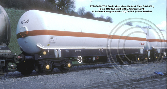 STS86058 TDB vinyl chloride @ Radstock wagon works 87-04-20 © Paul Bartlett w