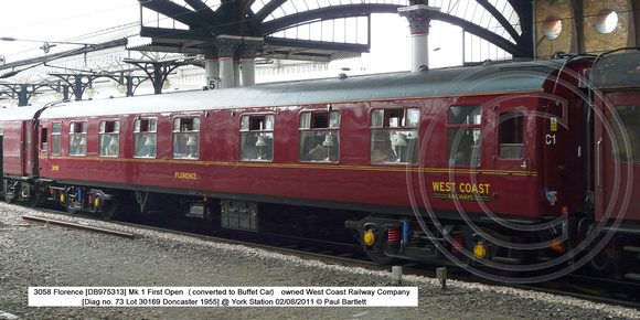 3058 Florence [DB975313] Mk 1 1st Open West Coast @ York Station 2011-08-02 � Paul Bartlett w