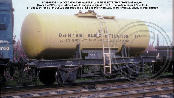 LDB998933 ZYR WATER = ex ICI possibly no. 1 @ Millerhill 87-08-15 © Paul Bartlett [1W]