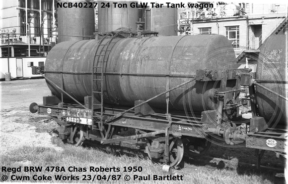 NCB40227 Tar Tank Wagon BRW 478A Chas Roberts 12/1950 Cwm Coke Works 87-04-23