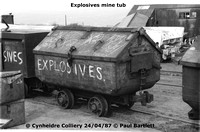 Exoplosive tub 87-04-24 Cynheidre Colliery © Paul Bartlett [2W]