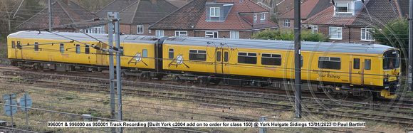 996000 & 996001 as 950001 Track Recording [Built York c2004 add on to order for class 150] @ York Holgate Sidings 2023-01-13 © Paul Bartlett w