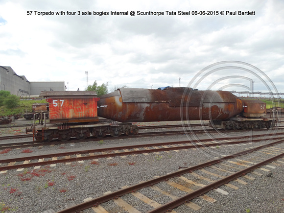 57 Torpedo with four 3 axle bogies Internal @ Scunthorpe Tata Steel 2015-06-06 © Paul Bartlett [1w]