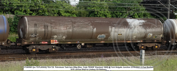 VTG85961 [ex TOTL85902] TEA 72t  Petroleum Tank tare 29kg [Des. Code TE009F Standard 1988] @ York Holgate Junction 2021-06-23 © Paul Bartlett w
