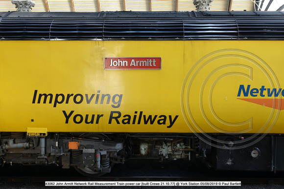 43062 John Armitt Network Rail Measurement Train power car [built Crewe 21.10.77] @ York Station 2019 -08-05 © Paul Bartlett [4w]