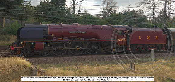 6233 Duchess of Sutherland LMS 4-6-2 destreamlined [Built Crewe 18.07.1938] conserved @ York Holgate Sidings 2021-12-15 © Paul Bartlett [10w]