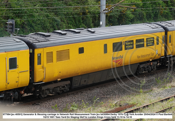 977984 [ex 40501] Generator & Messing carriage in Network Rail Measurement Train [ex lot30884 Derby 1976-7] @ York Avoider 2024-04-29 © Paul Bartlett w