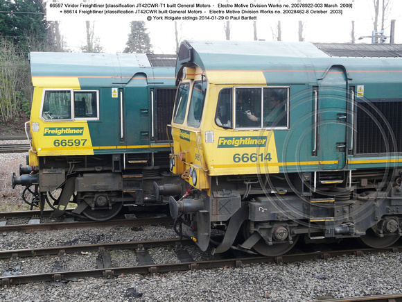 66597 Viridor Freightliner   66614 Freightliner [@ York Holgate sidings 2014-01-29 � Paul Bartlett [5w]