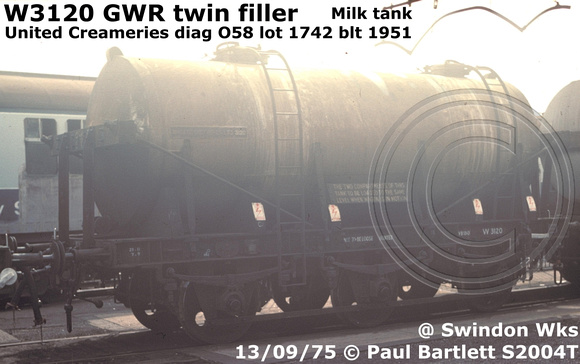 W3120 GWR twin filler diag O58 at Swindon Works 75-09-13
