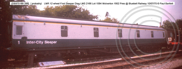 [DB975188 398] (probably) LMR 12 wheel First Sleeper Pres @ Bluebell Railway 75-07-10 � Paul Bartlett w
