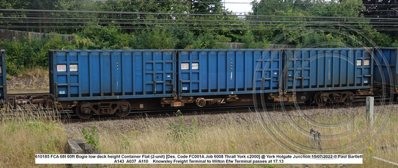 610185 FCA 68t 60ft Bogie low deck height Container Flat (2-unit) [Des. Code FC001A Job 6008 Thrall York c2000] @ York Holgate Junction 2022-07-15 © Paul Bartlett w
