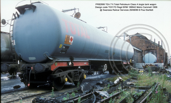PR82666 TEA Total Petroleum bogie tank wagon @ Swansea Railcar Services 86-08-26 � Paul Bartlett w