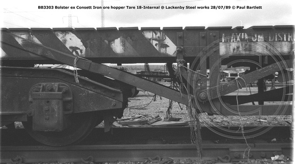 BB3303 bolster ex Consett Iron ore hopper @ Lackenby 89-07-28 © Paul Bartlett [03w]